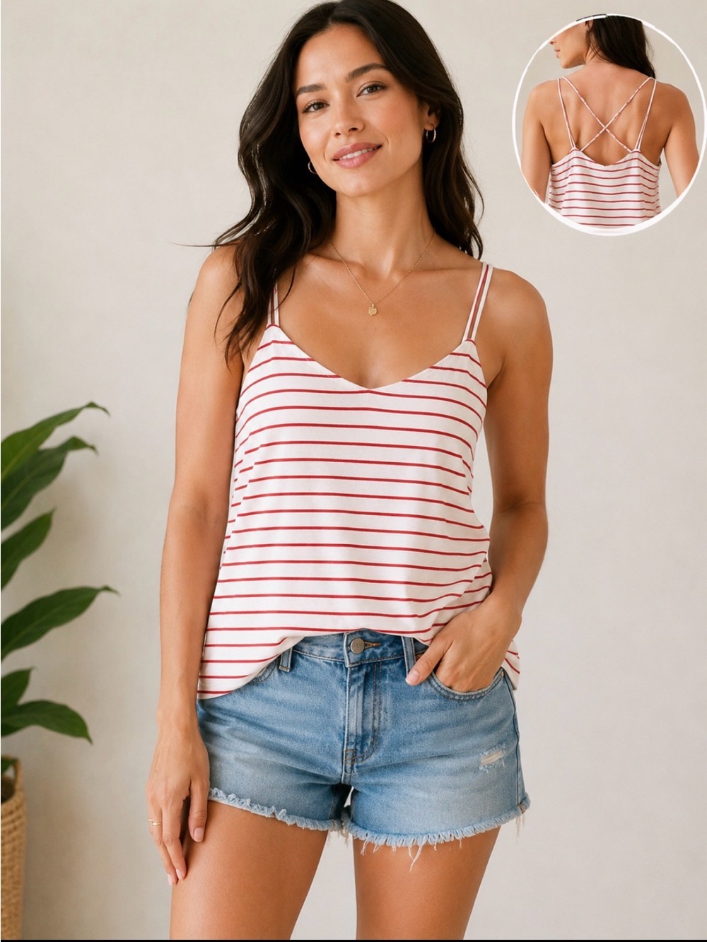 Universal Thread White Tank with Red Stripes and Crisscross Back Size Medium